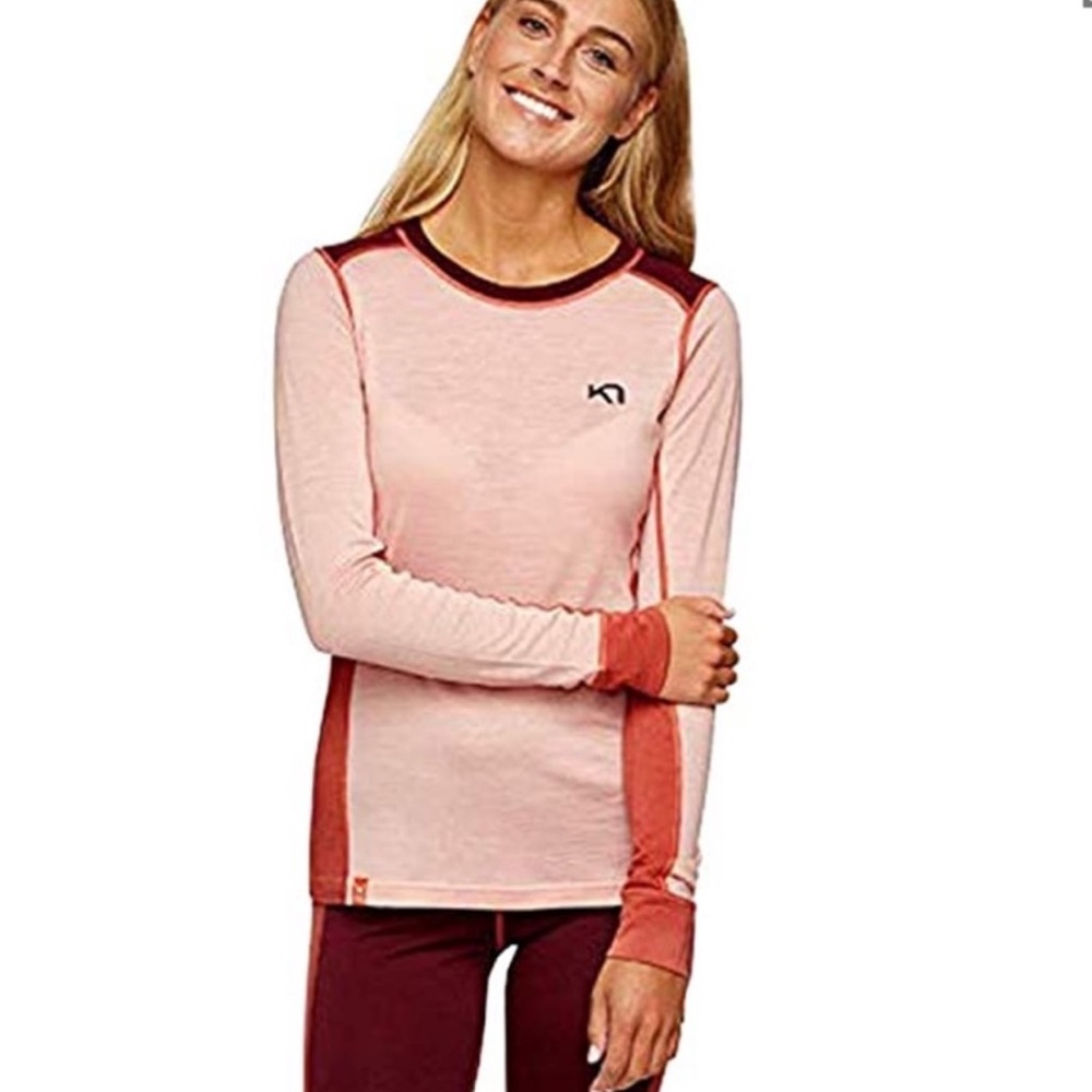 Kari Traa Tikse Long-Sleeve Wool shirt performance baselayer size XL peach pink